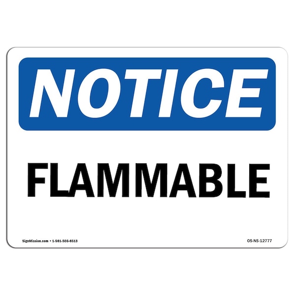 Safety Sign, OSHA Notice, 3.5" Height, 5" Width, Flammable Sign, Landscape, 10PK